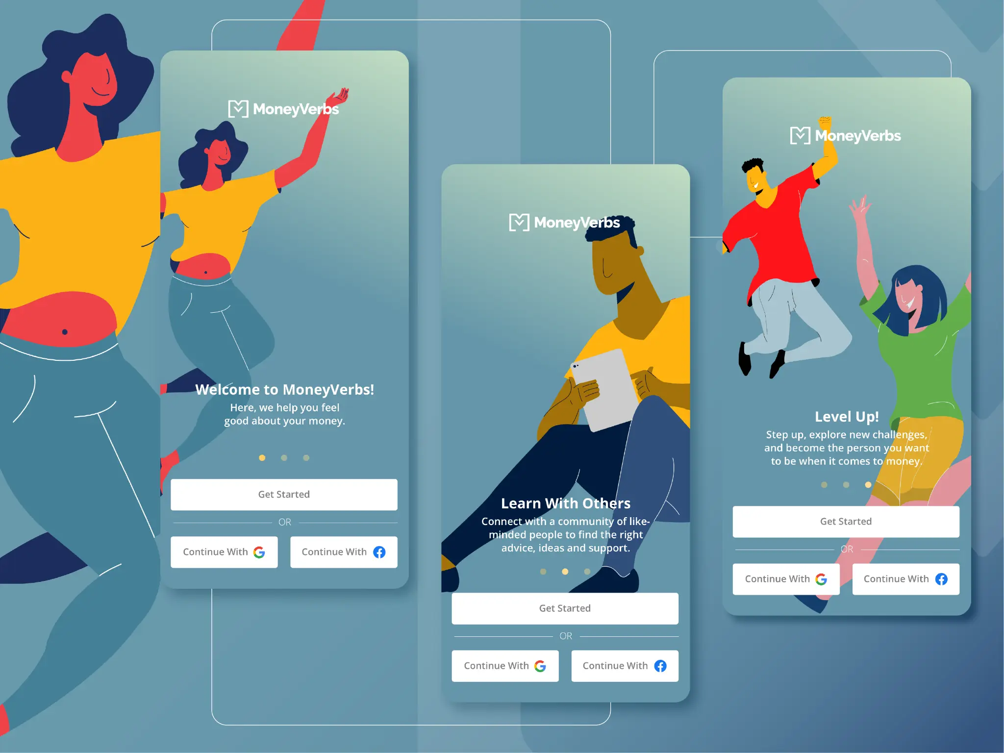 MoneyVerbs onboarding screens